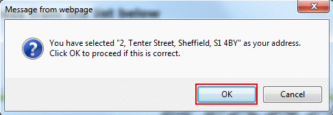 A box will appear to confirm the address you selected. Make sure it's correct and click OK