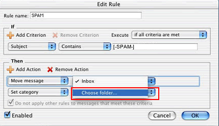 Mac Entourage - rules - choose folder