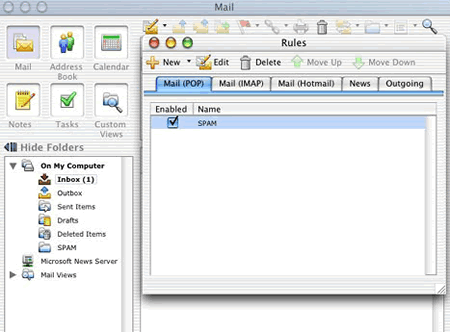 Mac Entourage - Folders - SPAM
