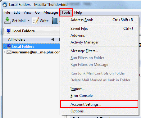 Click Tools on the top bar and select Account Settings.
