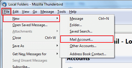 Go to File on the top bar and select Mail Account.