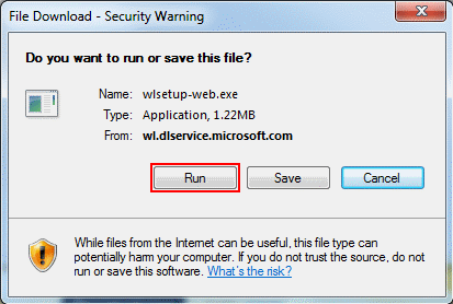 When the download box appears, click run