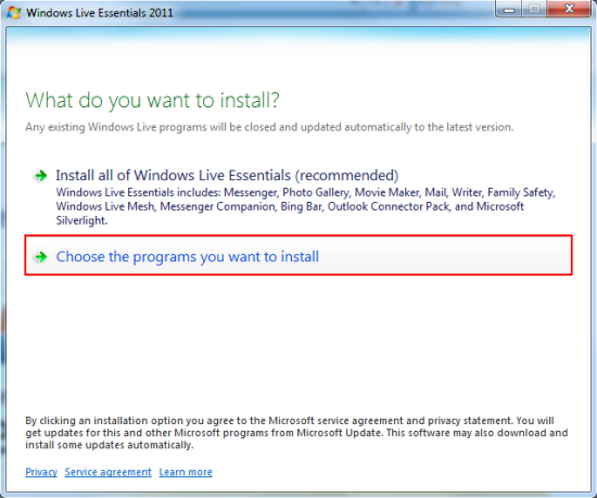 Choose what you want to install.