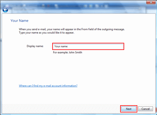 Enter your full name (or the name you'd like people to see when you send them email from this account) and click Next.