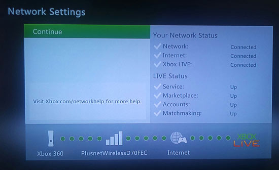 If the test completes successfully, congratulations - your Xbox 360 is now connected to Plusnet Broadband.