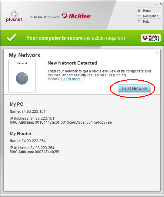 McAfee My Home Network trust network
