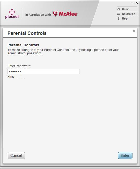 Parental Controls admin password