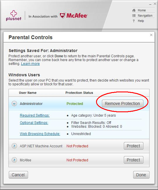 Parental Controls remove protection