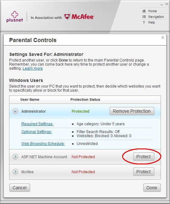 Parental Controls add protection