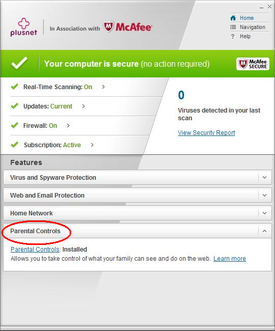 Parental Controls homepage link