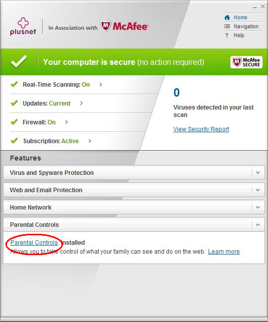 Parental Controls homepage link