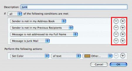 Mac Mail - Preferences - Junk Mail - Advanced
