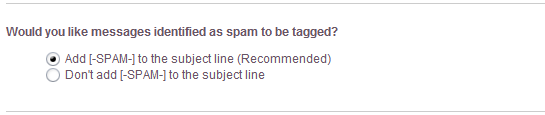 Choose if your mails are marked as [-SPAM-]