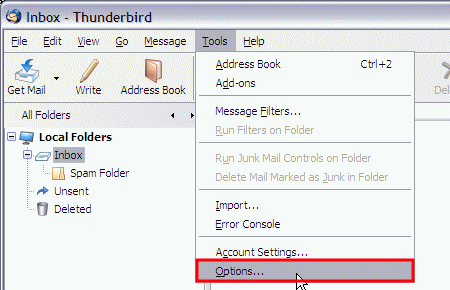 Thunderbird - Tools - Options