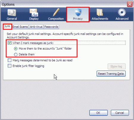 Thunderbird - Options - Junk