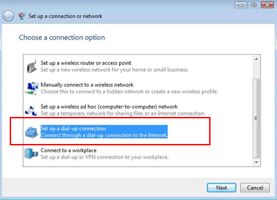 Vista - Set up a dial-up connection