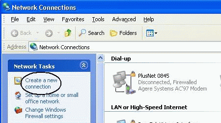 Network connections panel