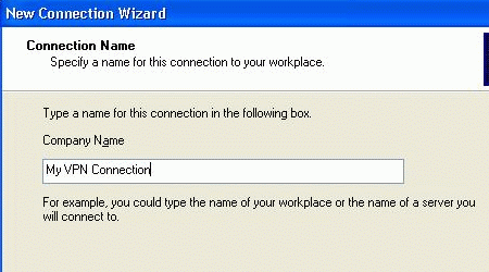 New connection wizard connection name