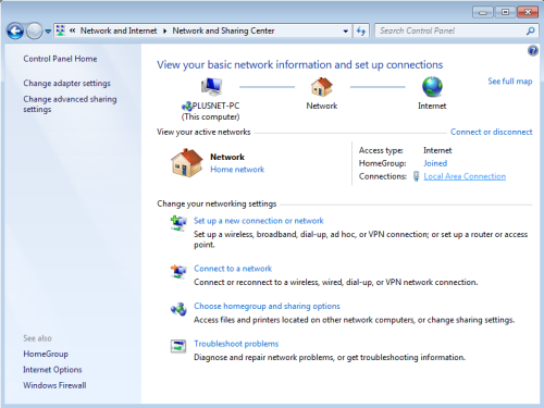 Windows Vista - Network and Internet - Network Sharing Centre